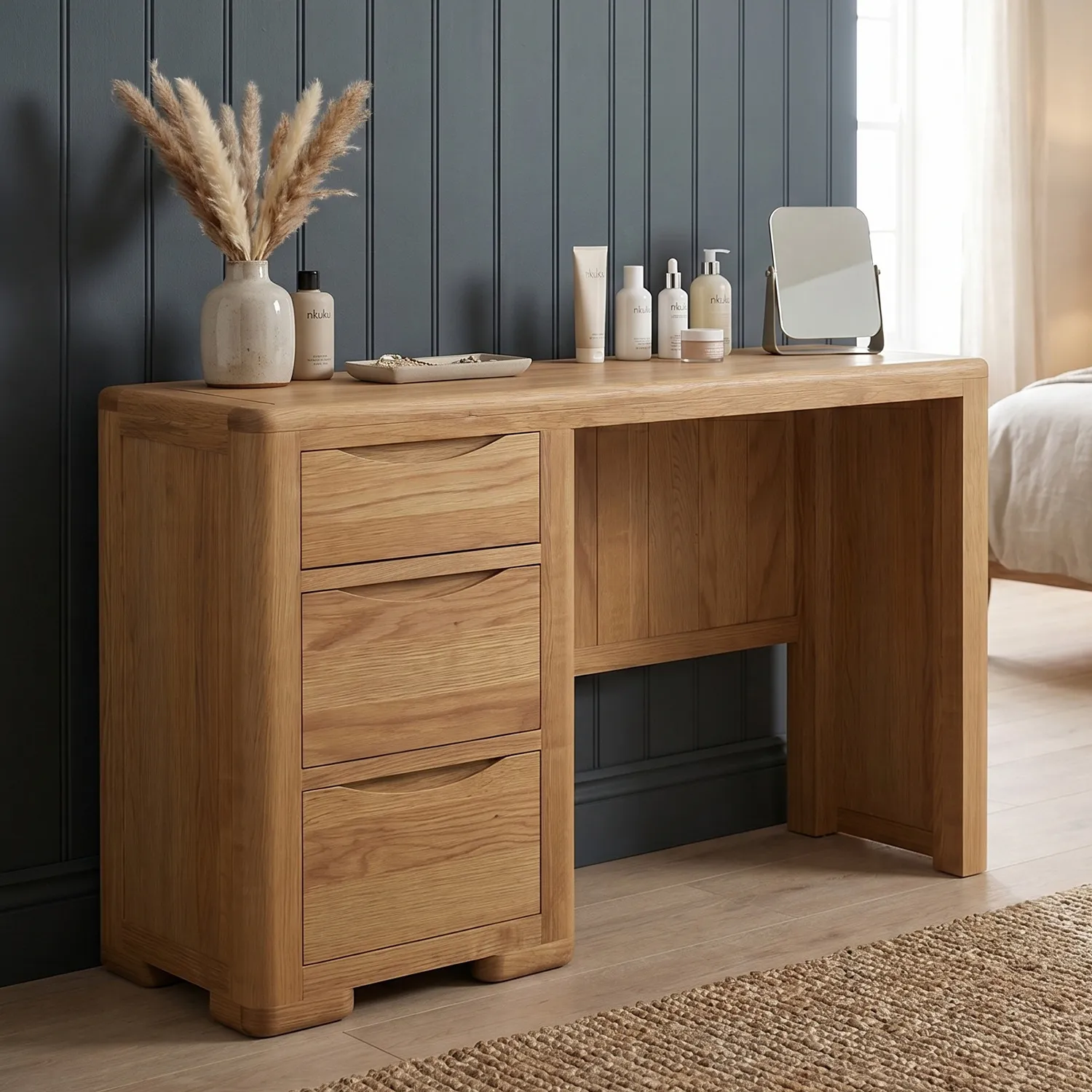 Harper Compact Dressing Table / Desk - Oak, Solid Oak product