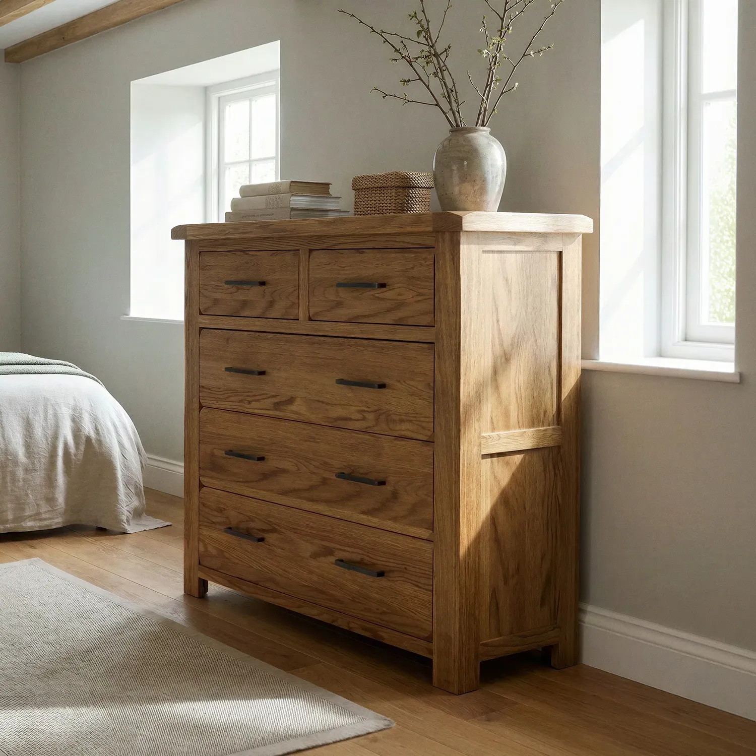 Harrogate 2 Over 3 Chest of Drawers - Rustic, Solid Oak product