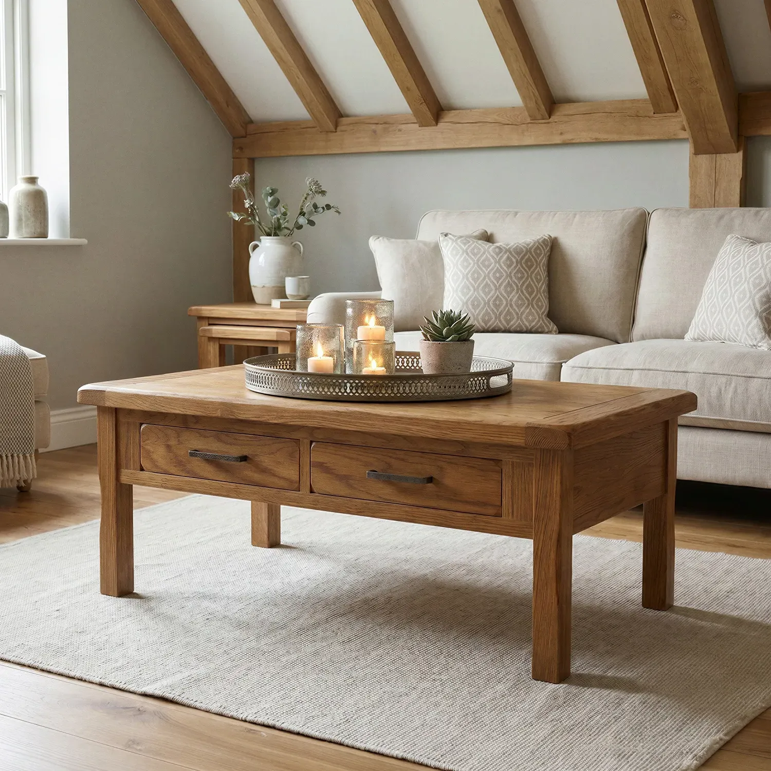Harrogate 4 Drawer Coffee Table - Rustic, Solid Oak product