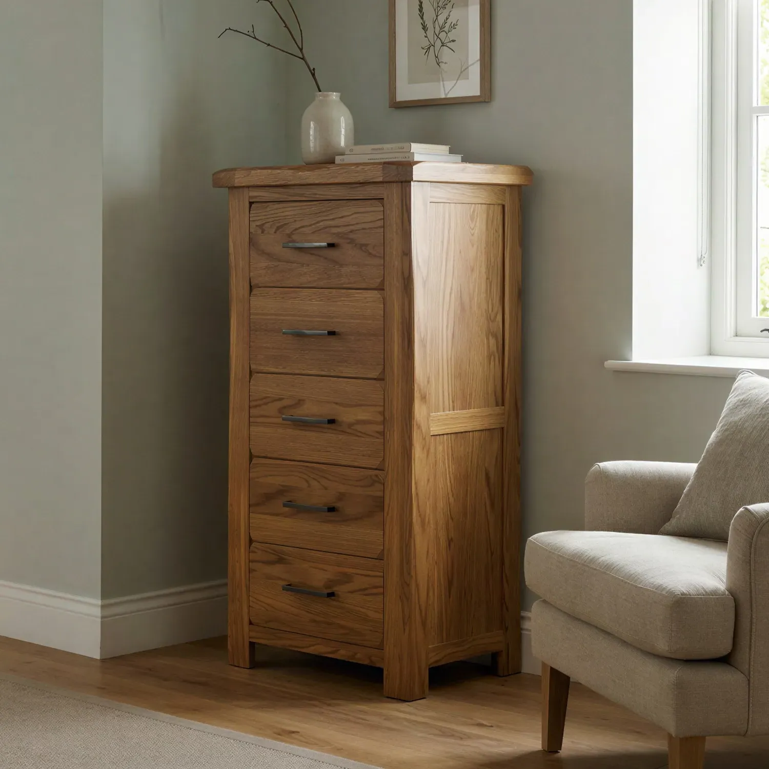 Harrogate 5 Drawer Tallboy - Rustic, Solid Oak product