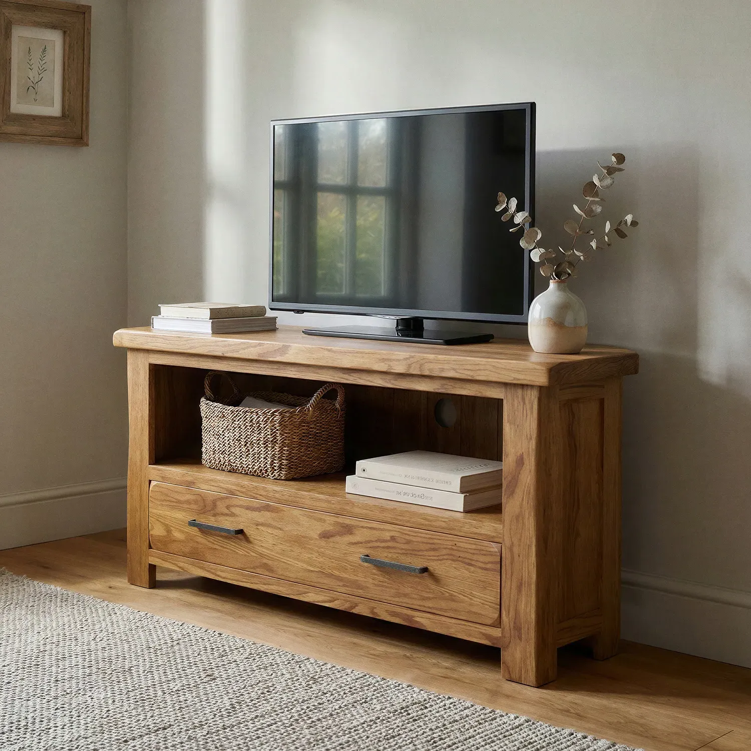 Harrogate Corner TV Cabinet with Dovetail Drawer - Rustic, Solid Oak product