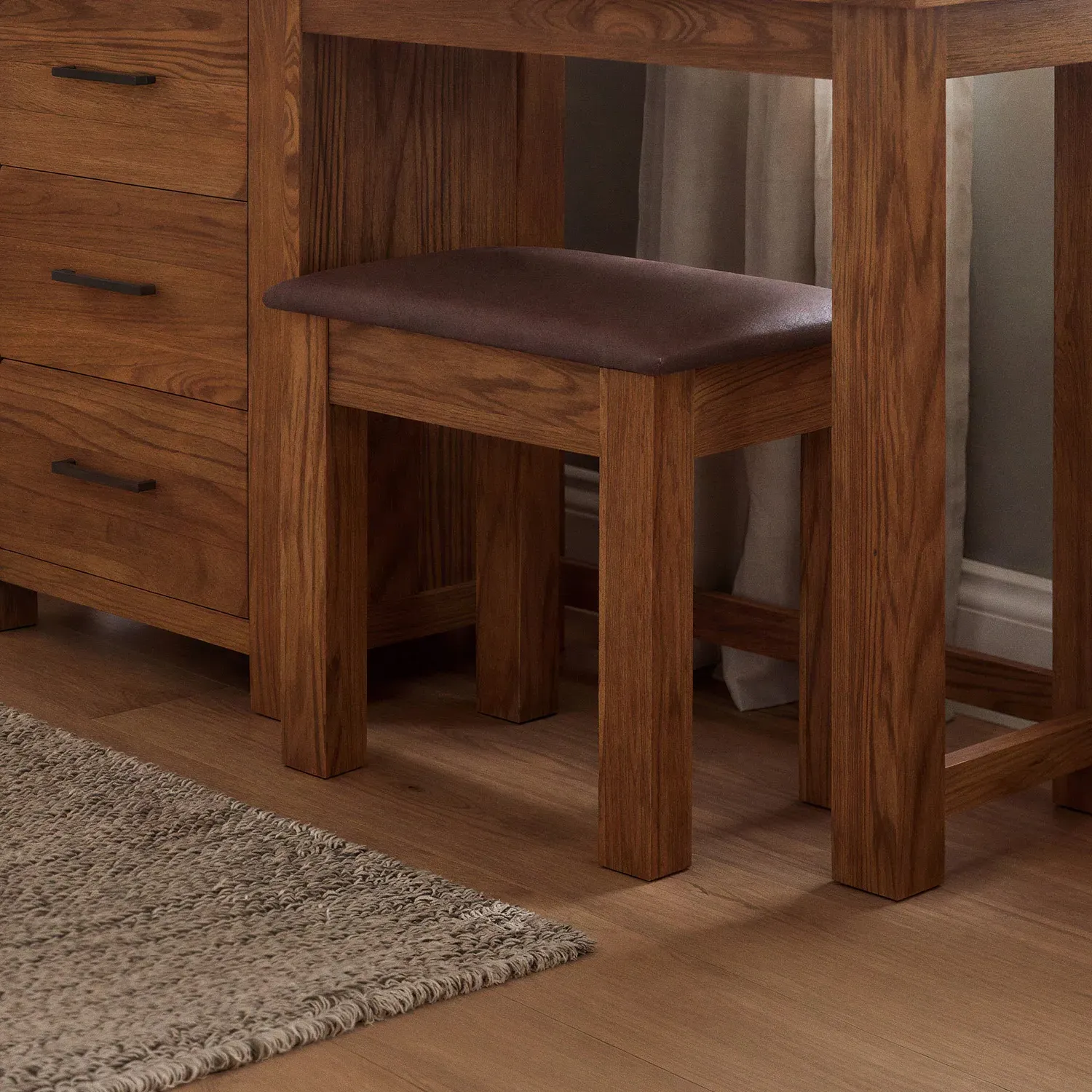 Harrogate Dressing Table Stool - Rustic, Solid Oak & Leather product