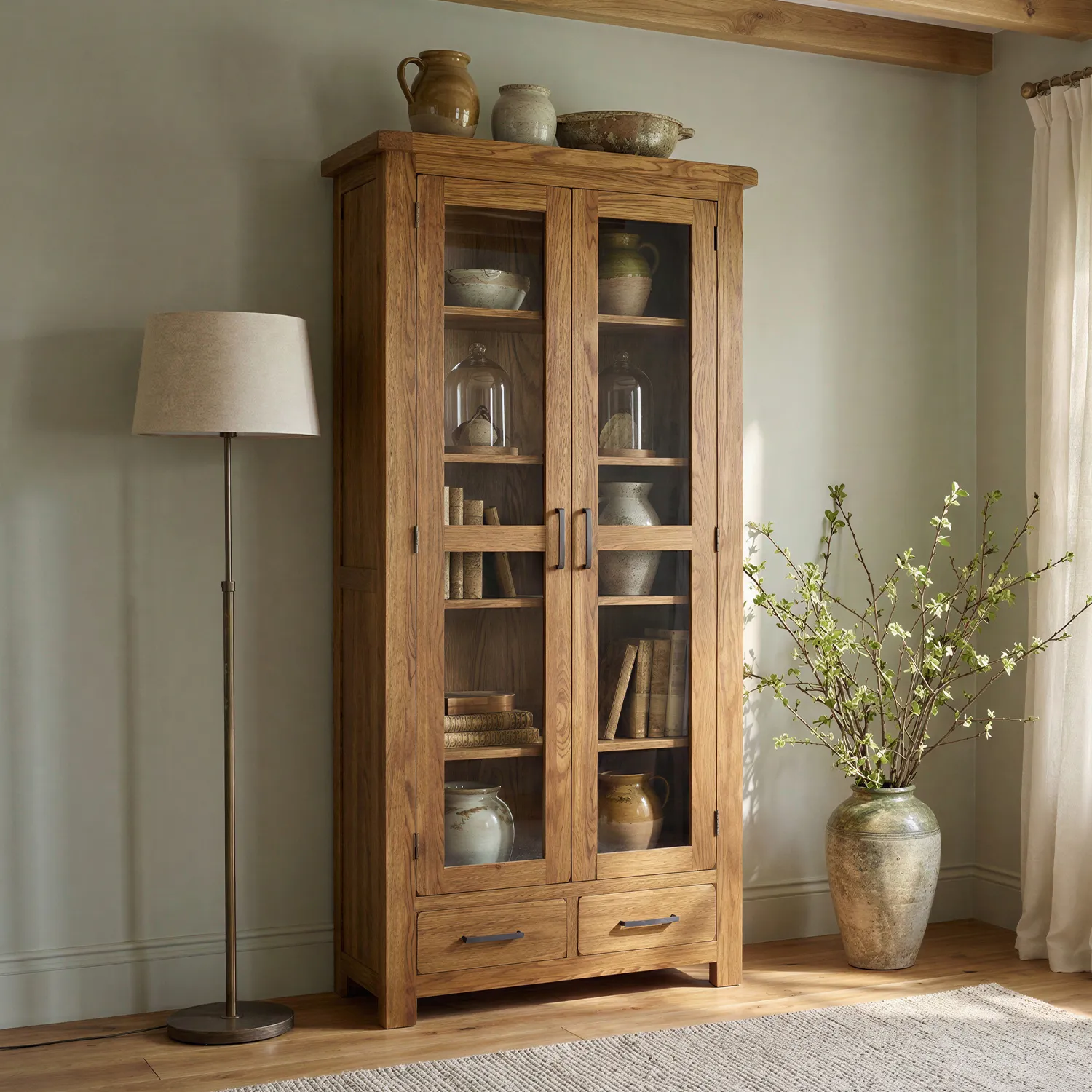 Harrogate Glazed Display Cabinet - Rustic, Solid Oak product