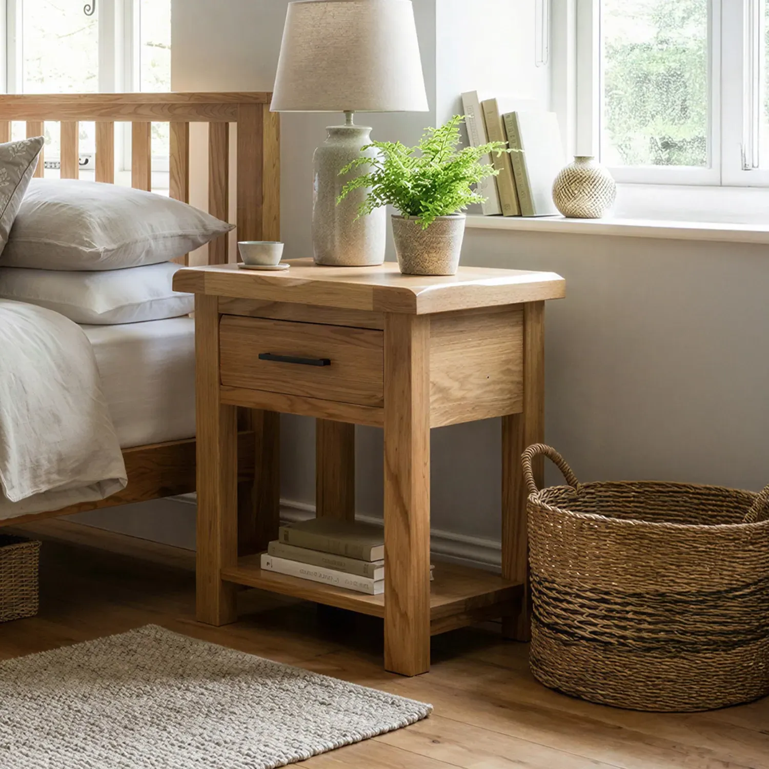 Harrogate Lamp Table with Drawer and Shelf - Rustic, Solid Oak product