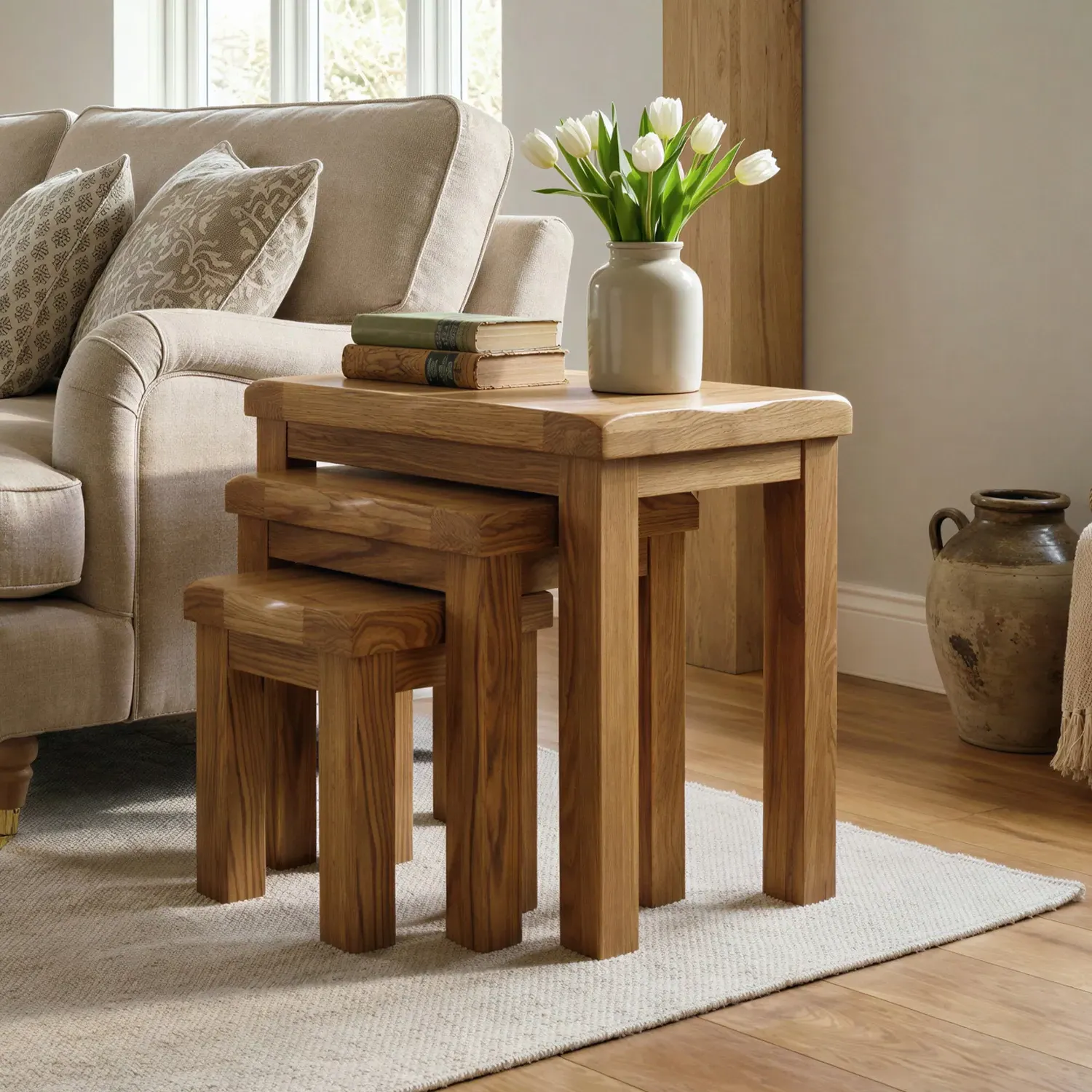 Harrogate Set of 3 Nest of Tables - Rustic, Solid Oak product