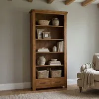 Harrogate Tall Bookcase with Drawers - Rustic, Solid Oak alternate view