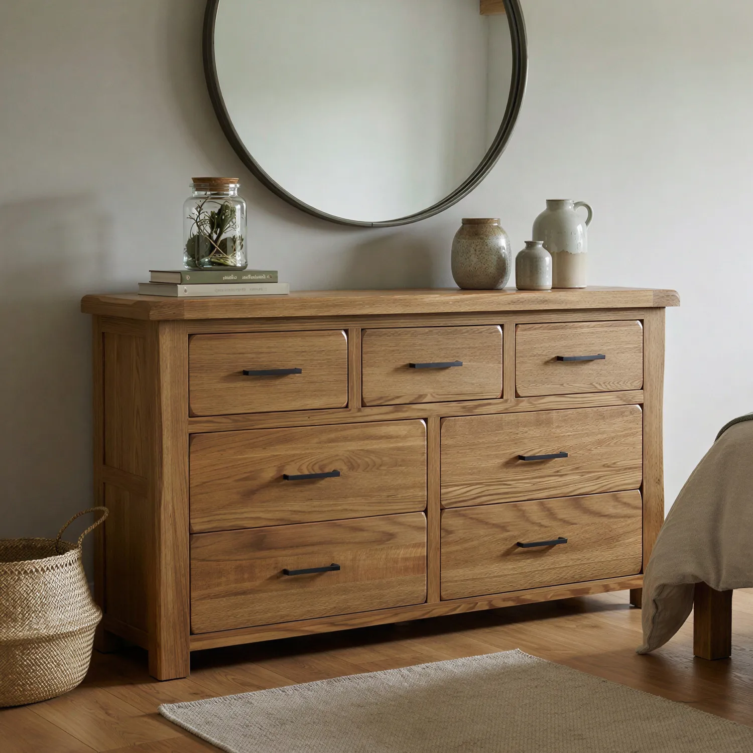 Harrogate Wide Chest of 7 Drawers - Rustic, Solid Oak product