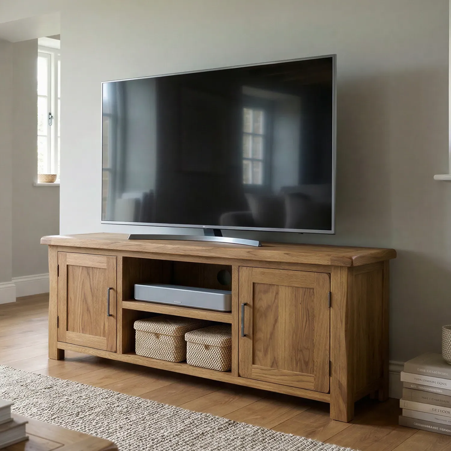 Harrogate Wide TV Cabinet 2 Doors - Rustic, Solid Oak product