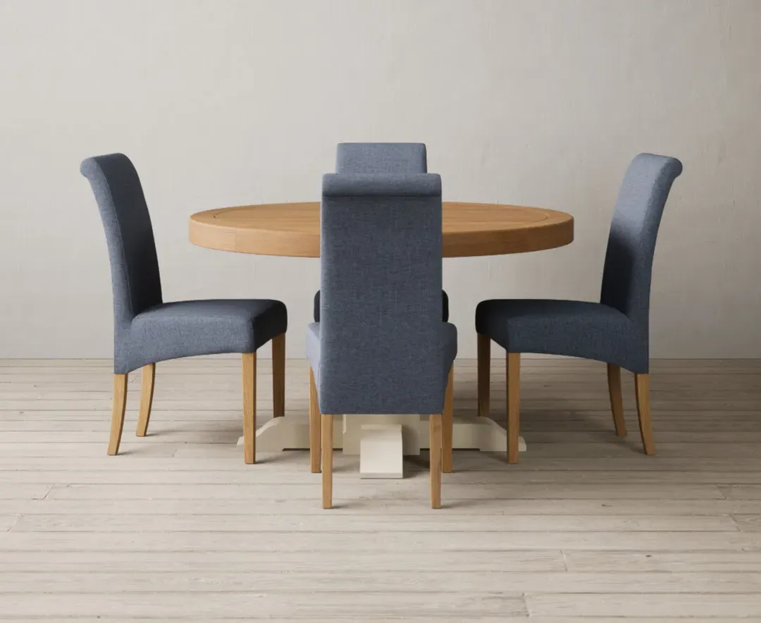 Helmsley Extendable Pedestal Dining Table & 4 Chairs - Cream, Oak product