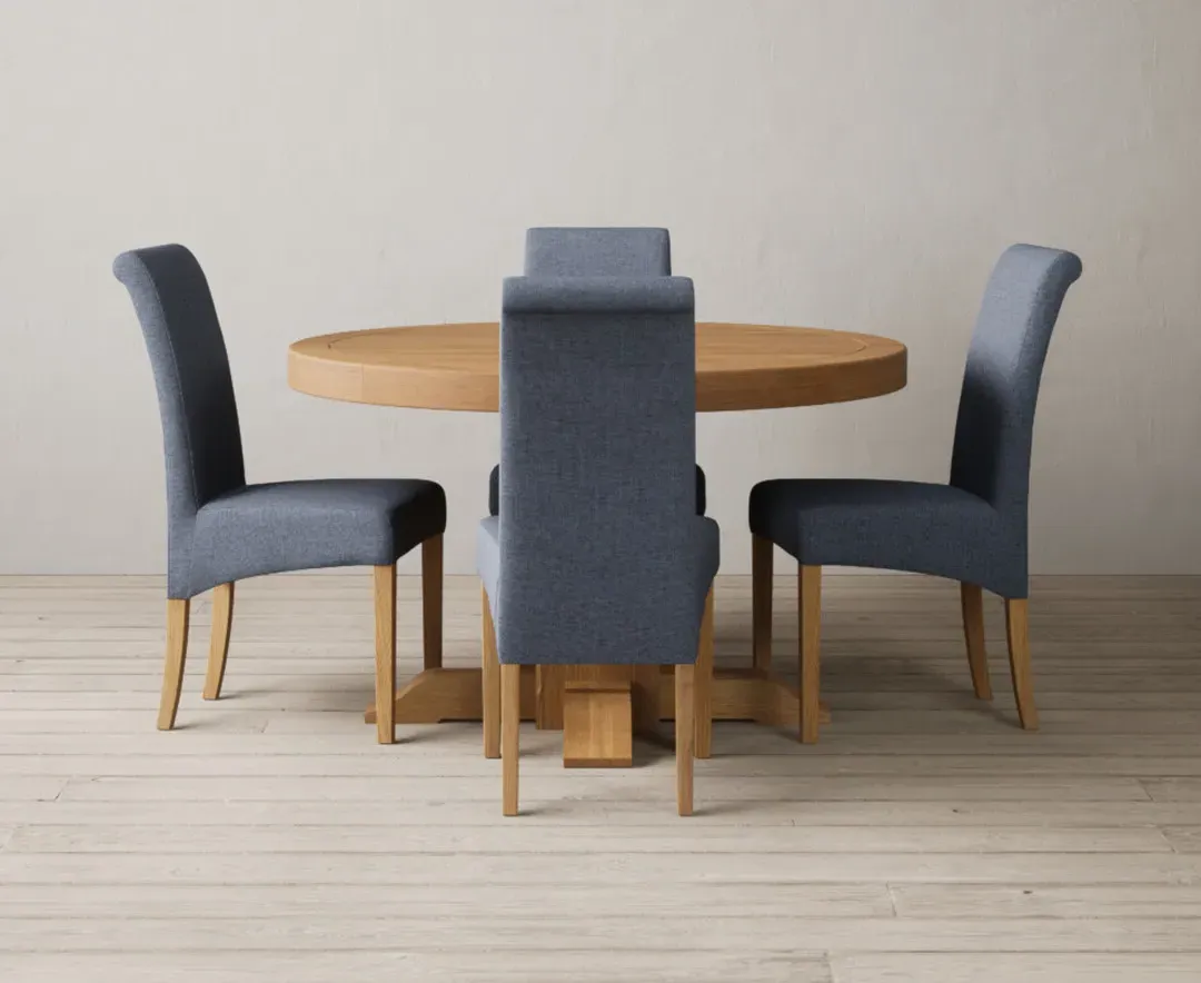 Helmsley Extendable Pedestal Dining Table & 4 Scroll Back Chairs - Oak product