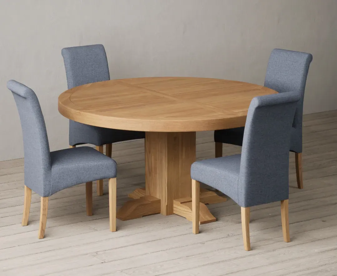 Helmsley Round Dining Table & 4 Scroll Back Chairs - Oak, Blue product