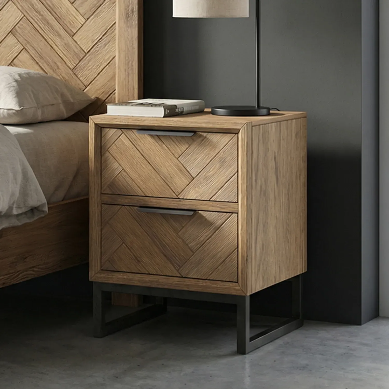 Herringbone 2 Drawer Bedside Table - Oak product