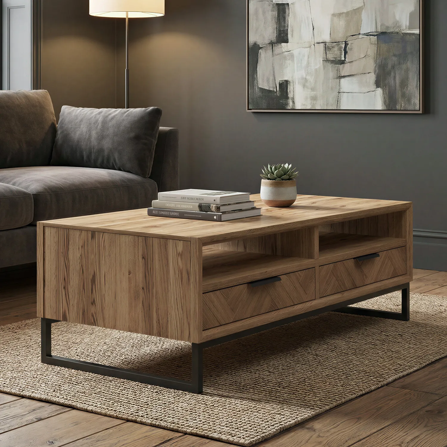 Herringbone 4 Drawer Coffee Table - Oak, Solid Oak product