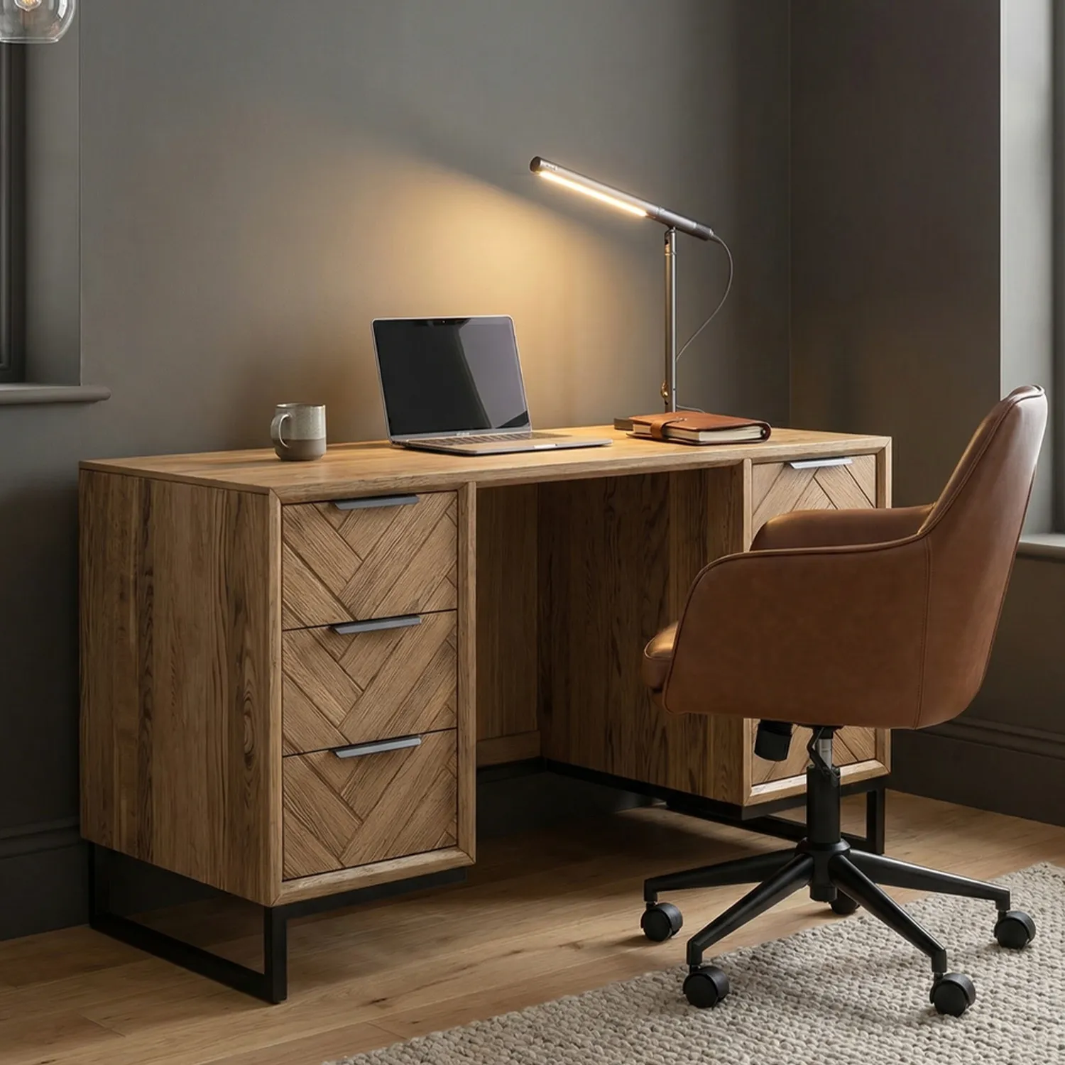 Herringbone Computer Desk - Oak, Solid Oak product