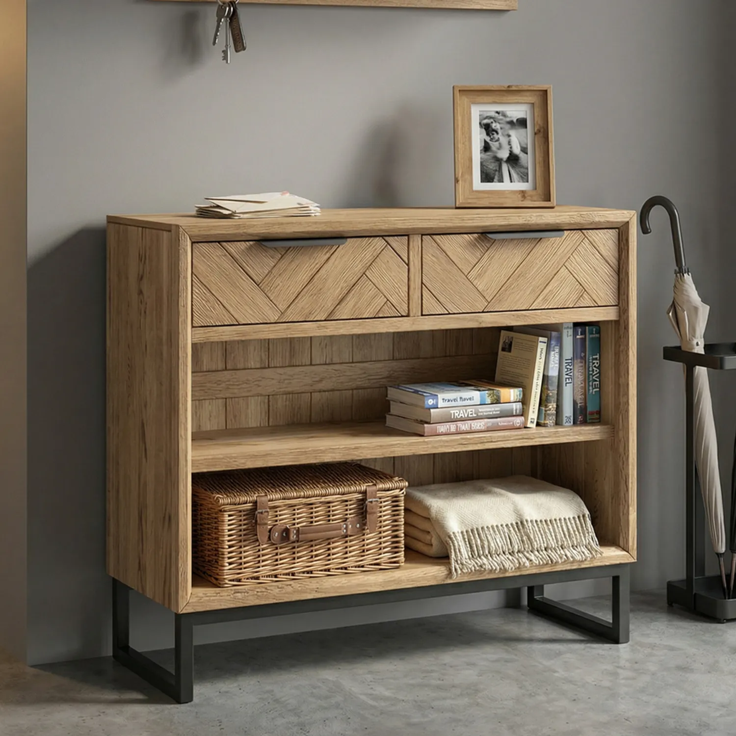 Herringbone Console Table - Oak, Solid Oak product