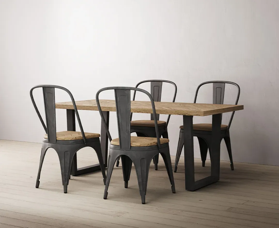 Herringbone Dining Table & 4 Chairs Set - Oak, Solid Oak product