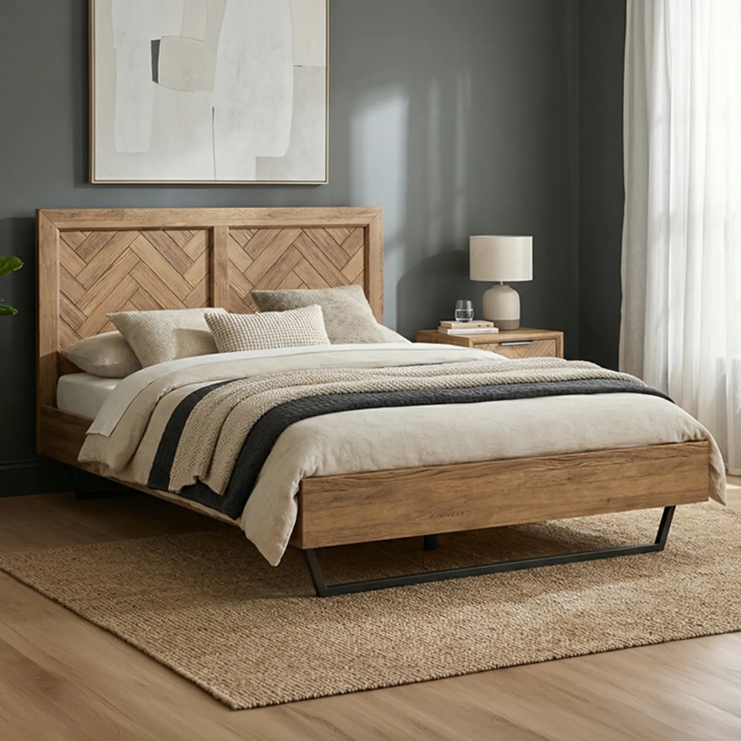 Herringbone Double Bed Frame - Oak, Solid Oak product