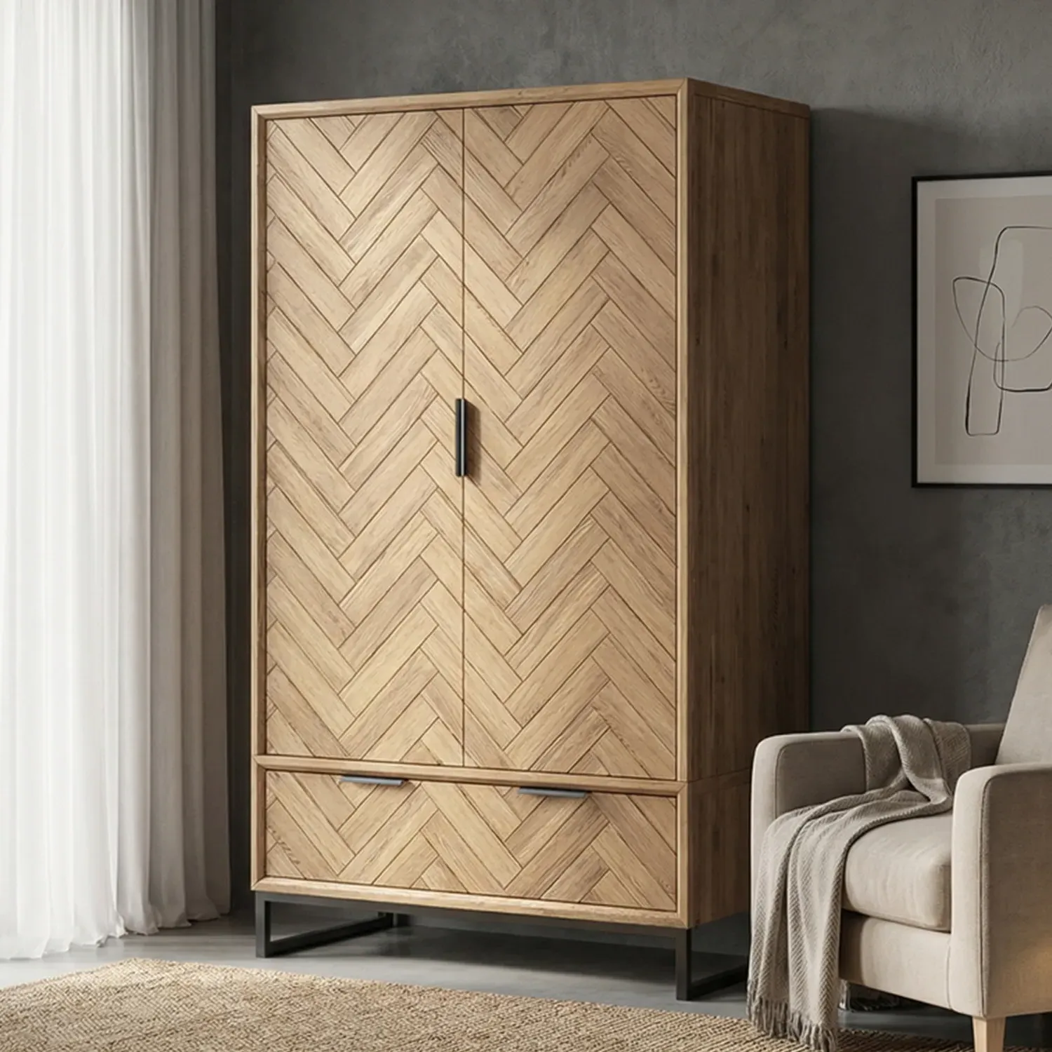 Herringbone Double Wardrobe - Oak, Solid Oak product