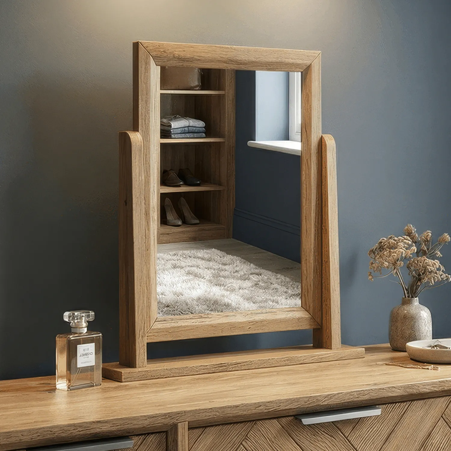 Herringbone Dressing Table Mirror - Oak, Solid Oak product