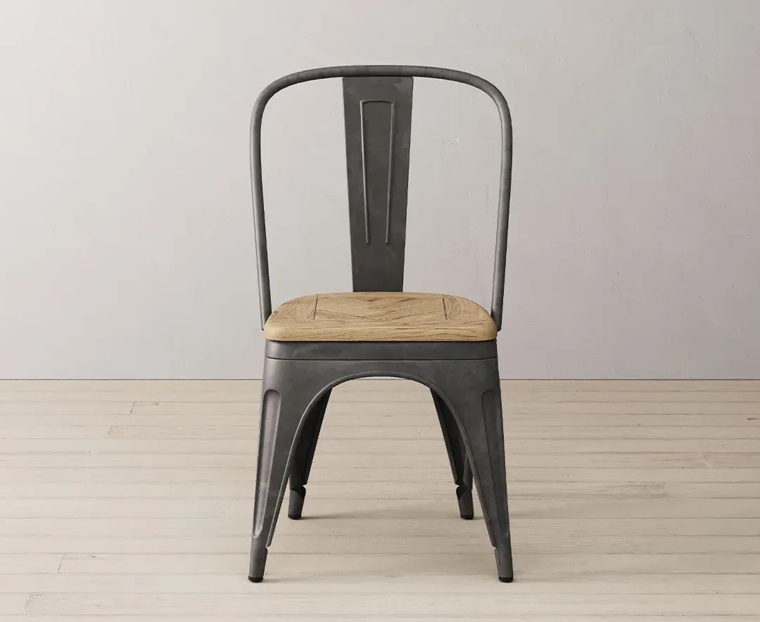 Herringbone Set of 2 Dining Chairs - Grey, Solid Oak product