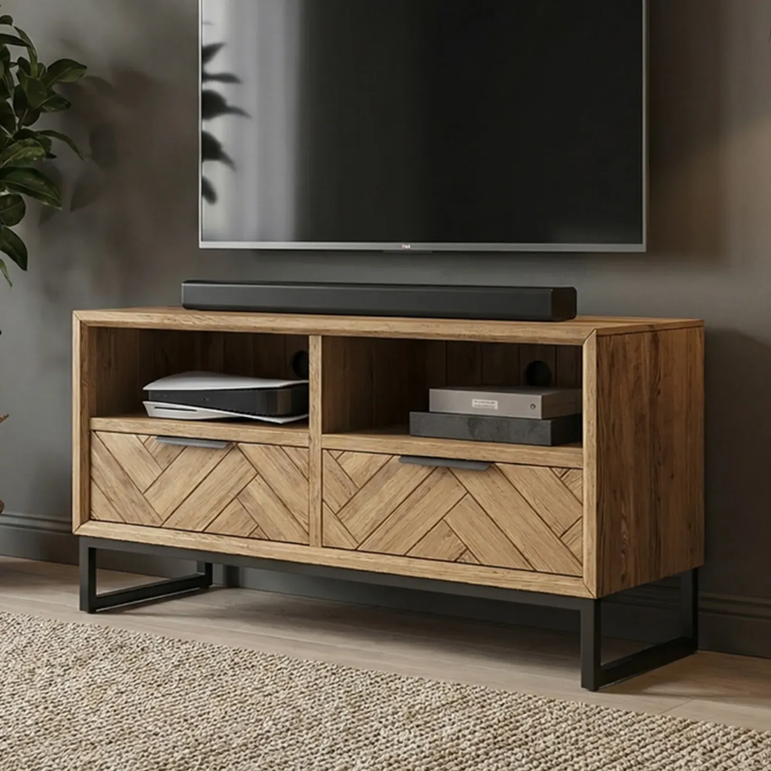 Herringbone Small TV Cabinet - Oak, Solid Oak product