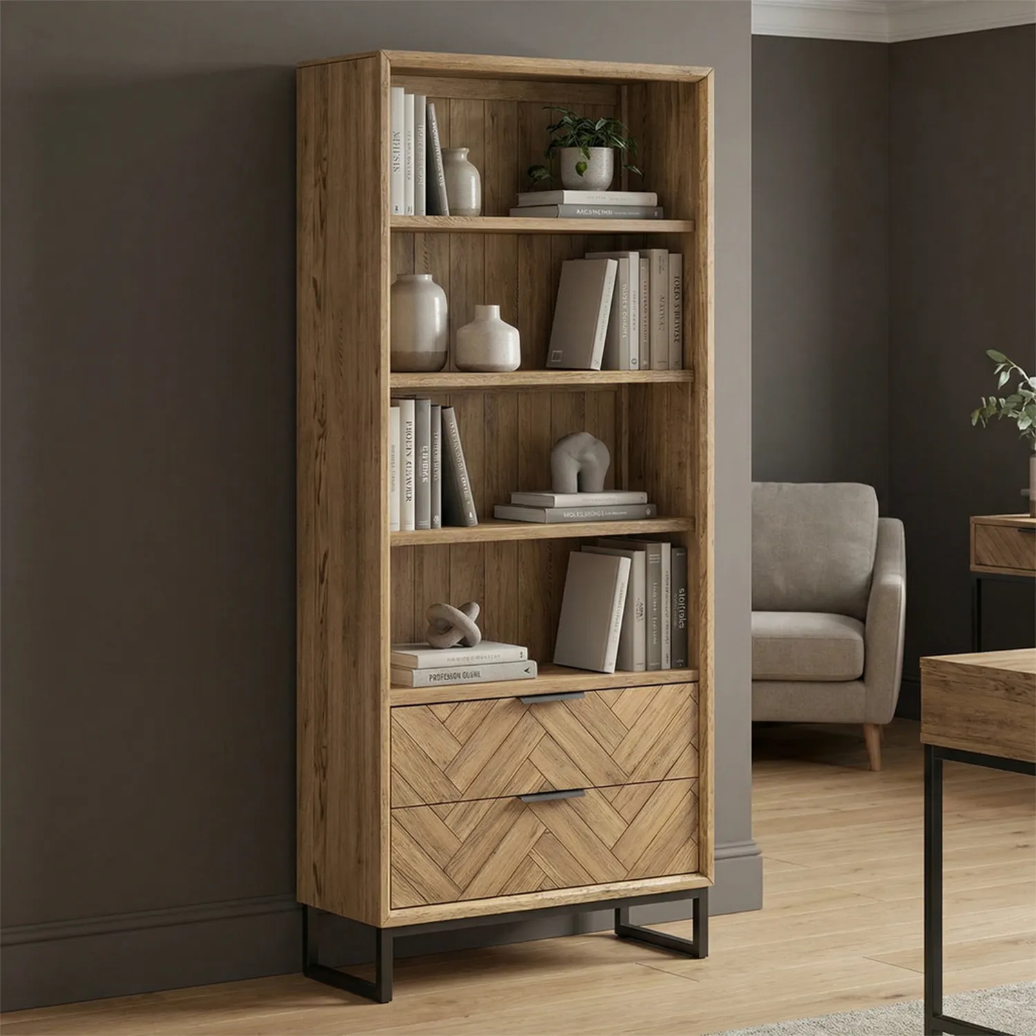 Herringbone Tall Bookcase - Oak, Solid Oak product