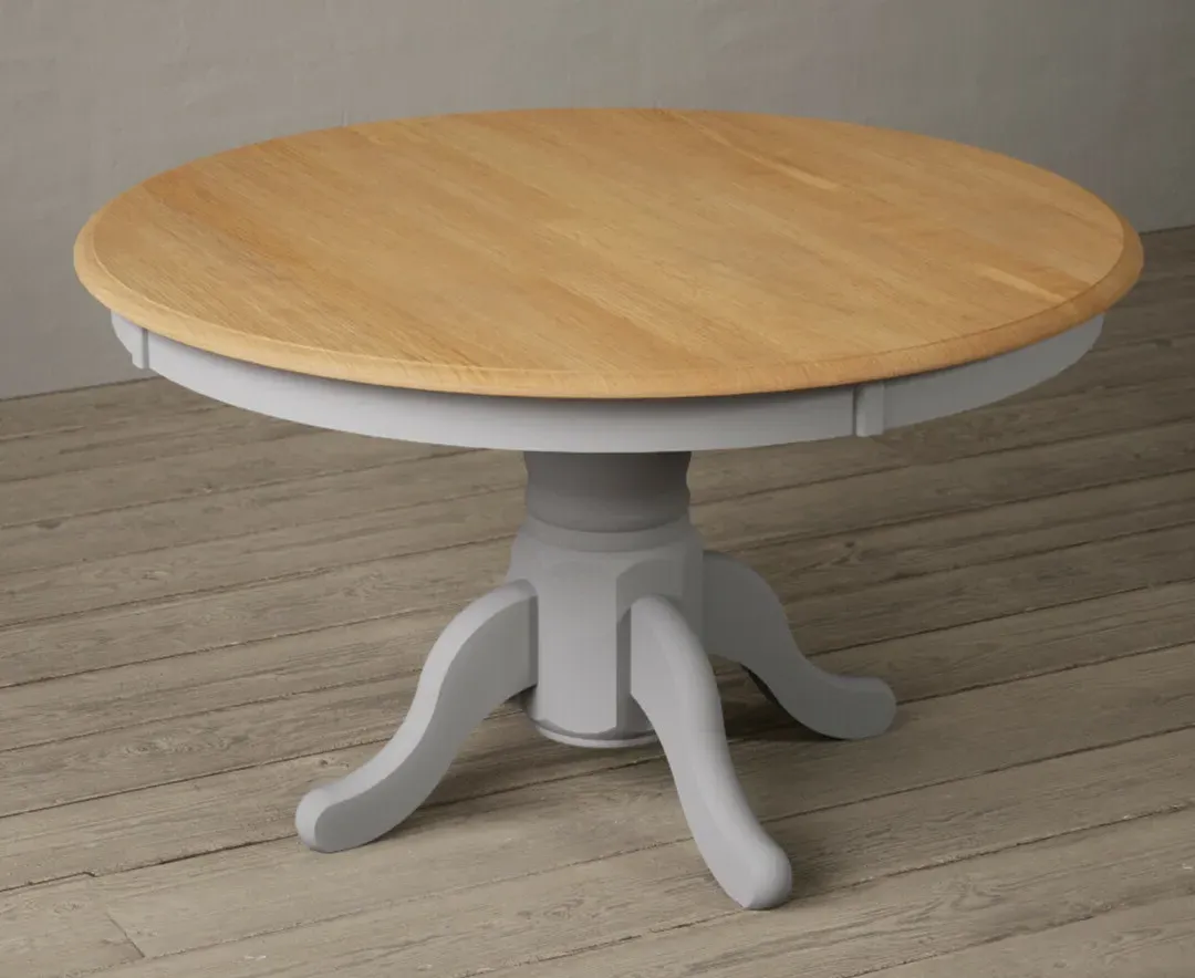 Hertford Dining Table & 4 Brown Scroll Back Chairs - Light Grey, Solid Oak product