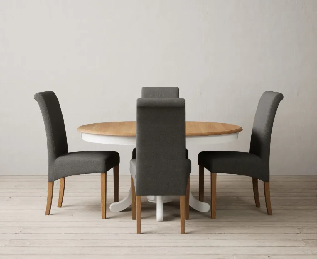 Hertford Extendable Pedestal Dining Set - White, Oak product