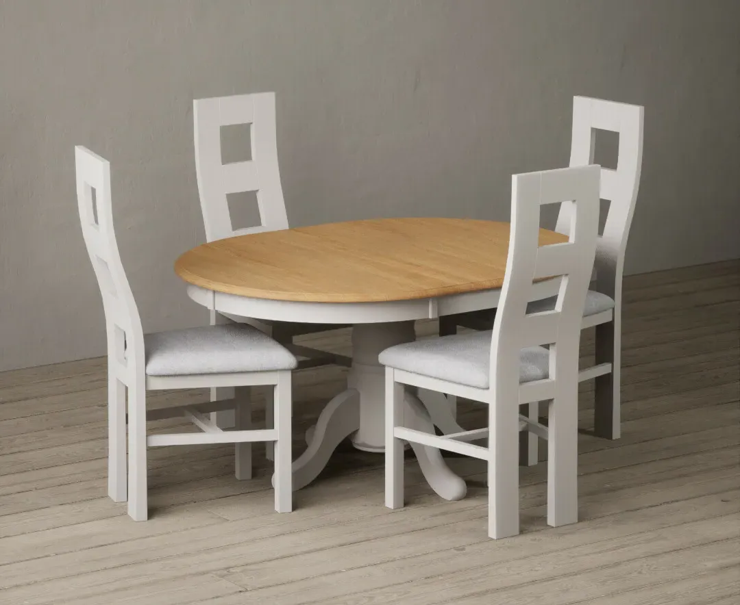Hertford Extendable Pedestal Dining Table & 4 Chairs - White, Solid Oak product