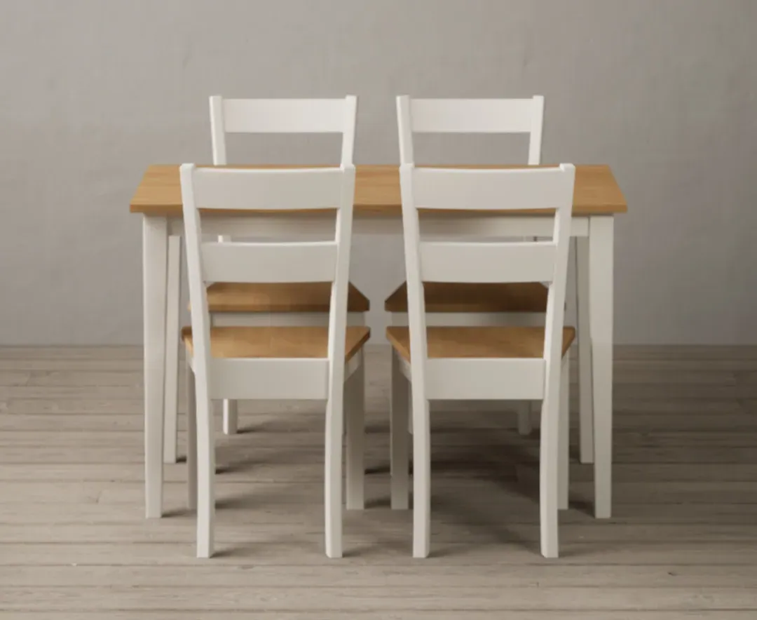 Kendal Dining Table & 4 Oak Chairs Set - Cream, Solid Oak product