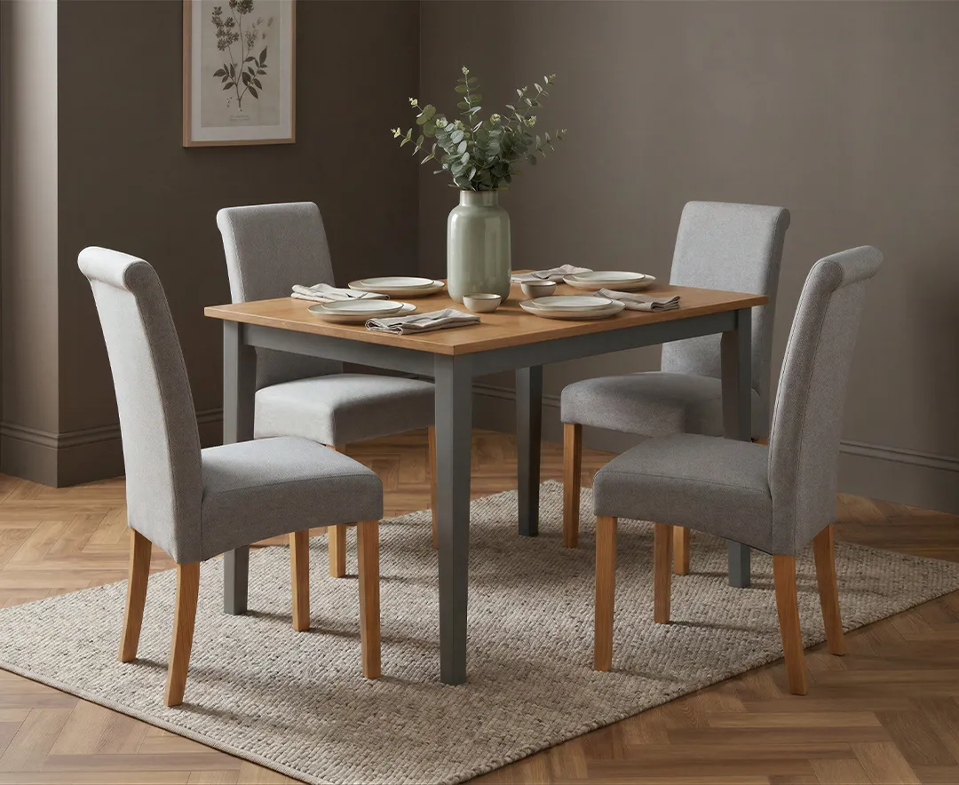 Kendal Dining Table & 4 Scroll Back Chairs - Oak, Grey product