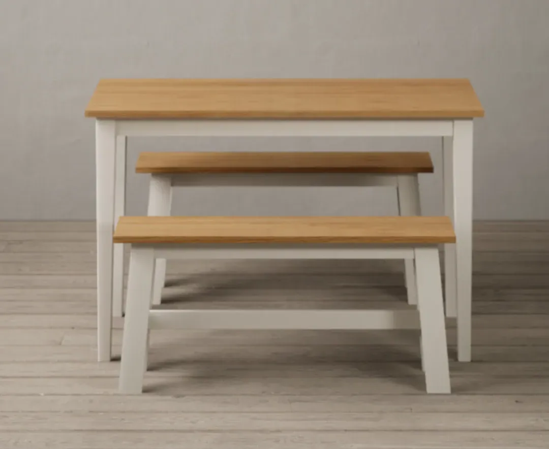 Kendal Dining Table and 2 Benches Set - Oak, Cream product