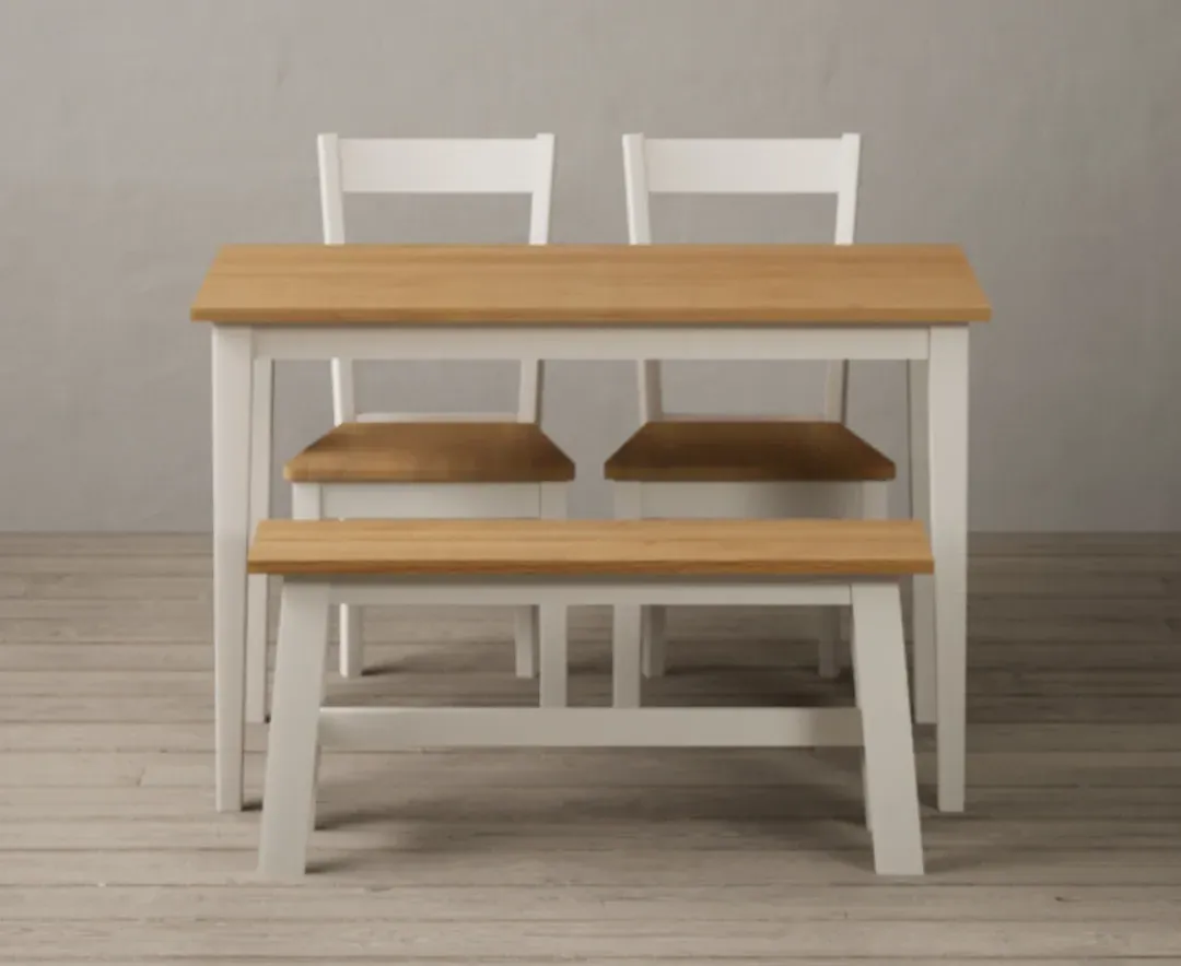 Kendal Dining Table Set with 2 Oak Chairs & 1 Bench - Oak, Cream product