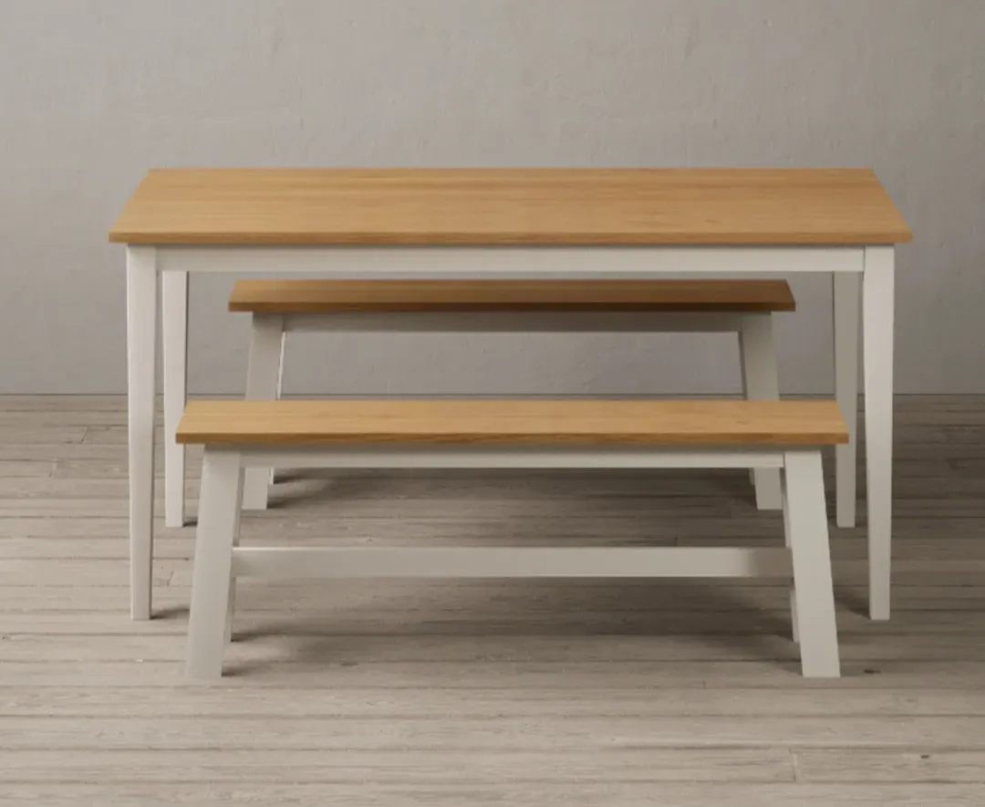 Kendal Dining Table with 2 Benches - Oak, Cream Painted product