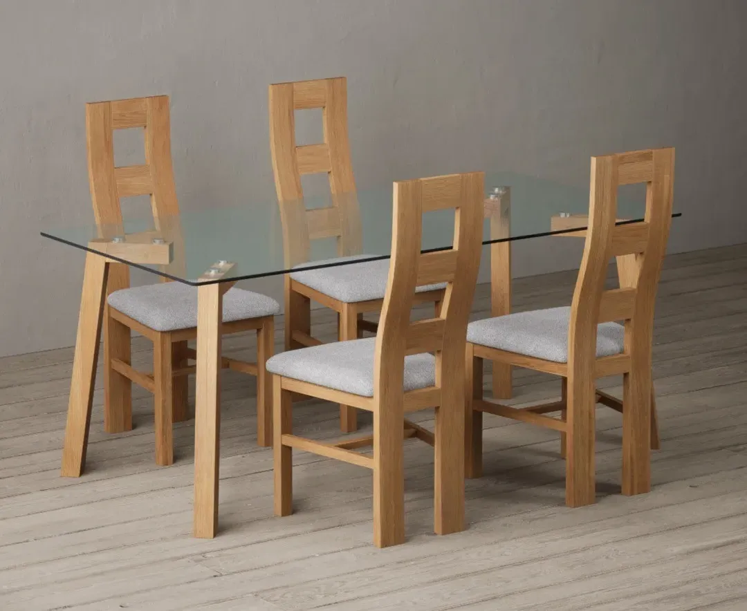Lakelyn Dining Table & 4 Chairs - Clear, Solid Oak & Glass product