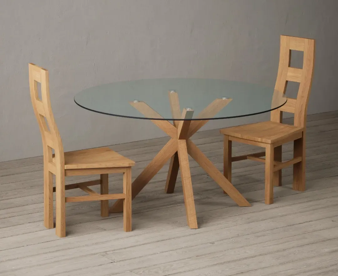 Lakelyn Round Dining Table & 2 Chairs - Oak, Glass product