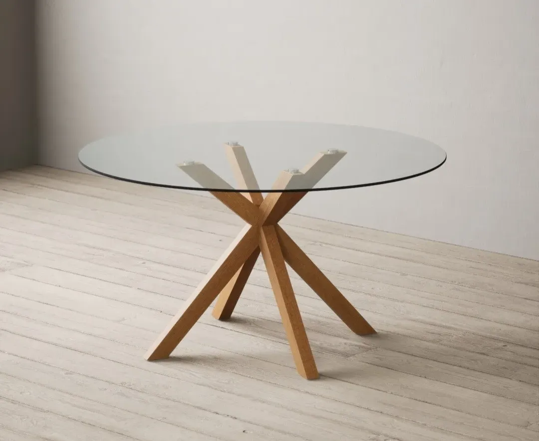 Lakelyn Round Dining Table - Clear, Solid Oak & Glass product