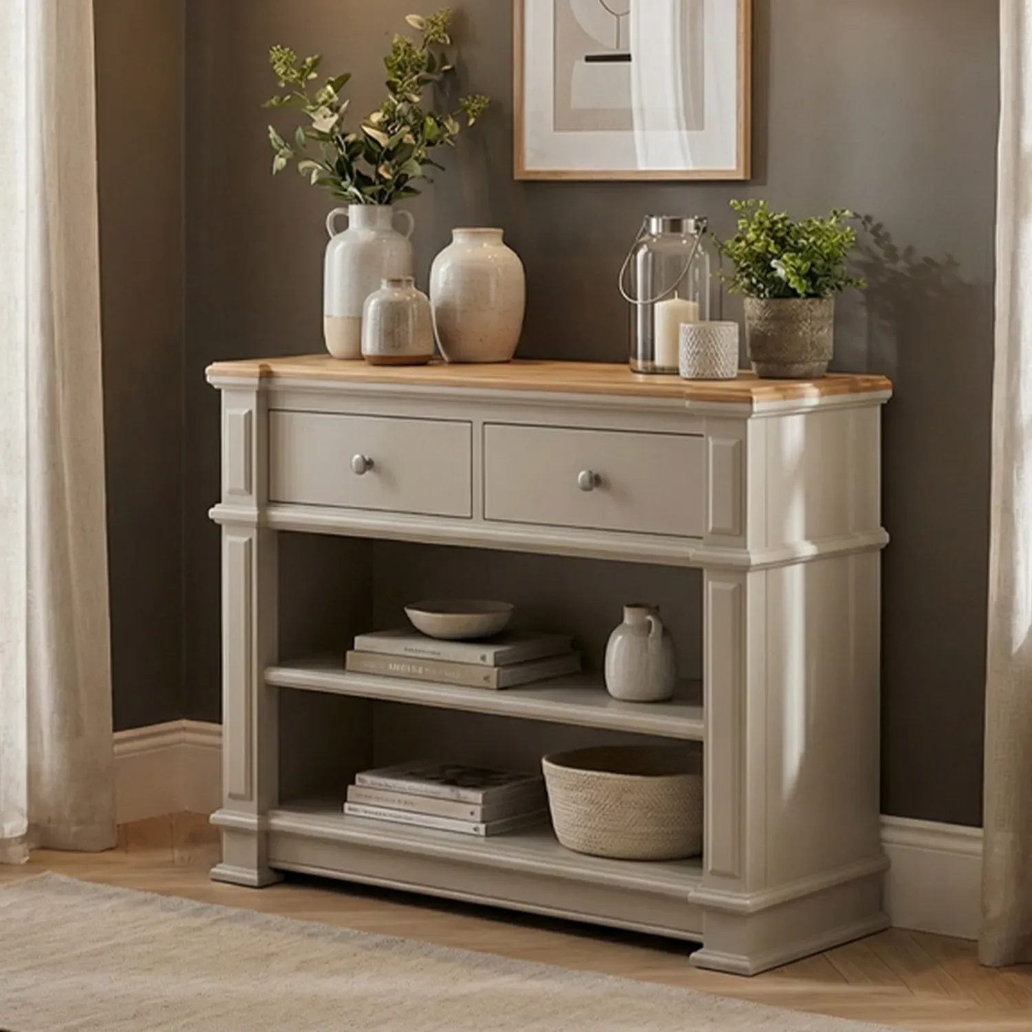 Lawson Console Table - White, Solid Oak product