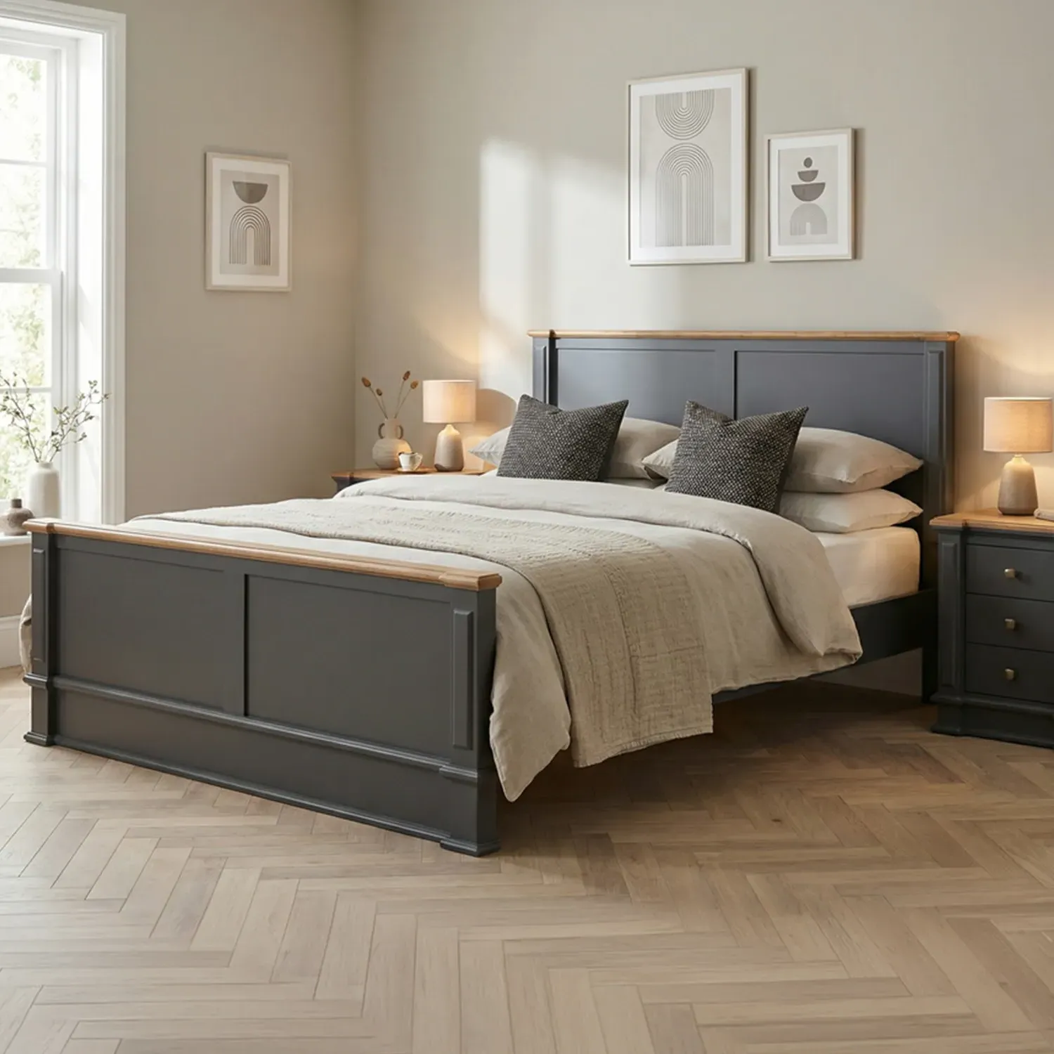 Lawson Double Bed Frame - Charcoal, Solid Oak product