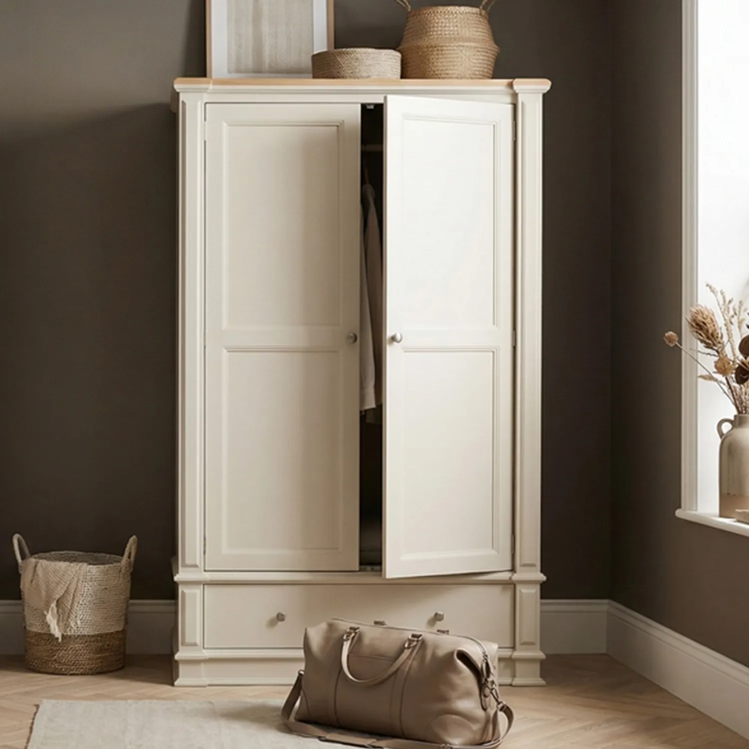 Lawson Double Wardrobe - White, Solid Oak product