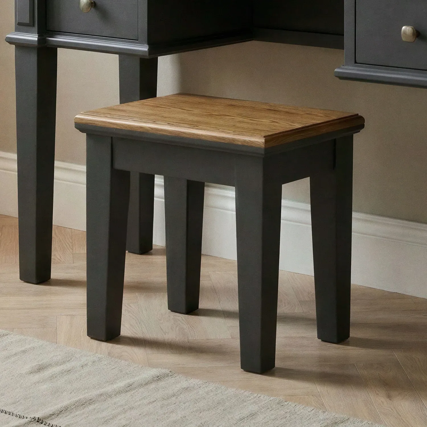 Lawson Dressing Table Stool - Charcoal, Solid Oak product