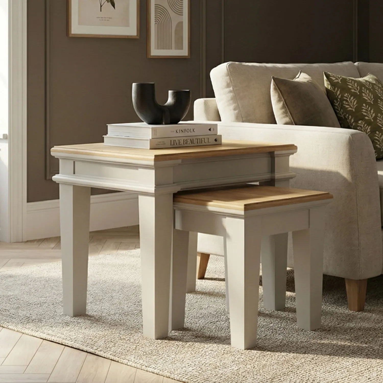 Lawson Nest of Tables - White, Solid Oak product