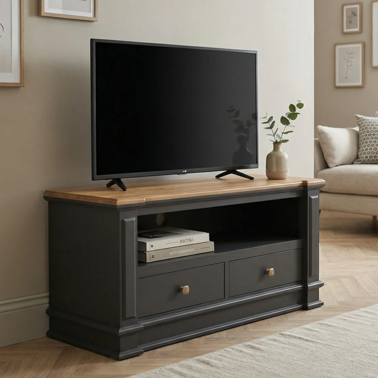 Lawson Small TV Cabinet - Charcoal, Solid Oak product
