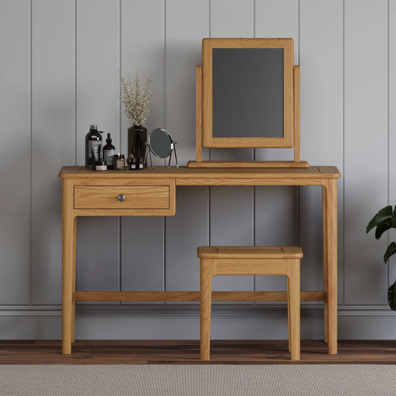 Loxton Dressing Table Set with Stool & Mirror - Oak product