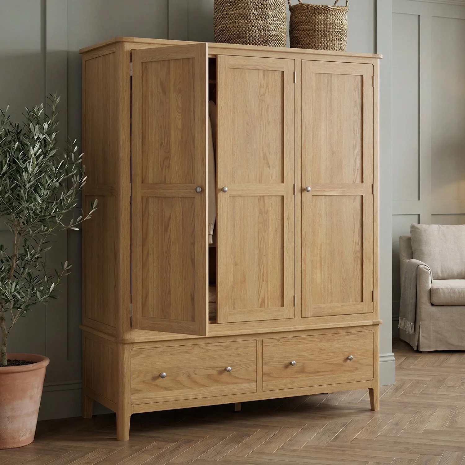 Loxton Triple Wardrobe with Hanging & Shelves - Oak product
