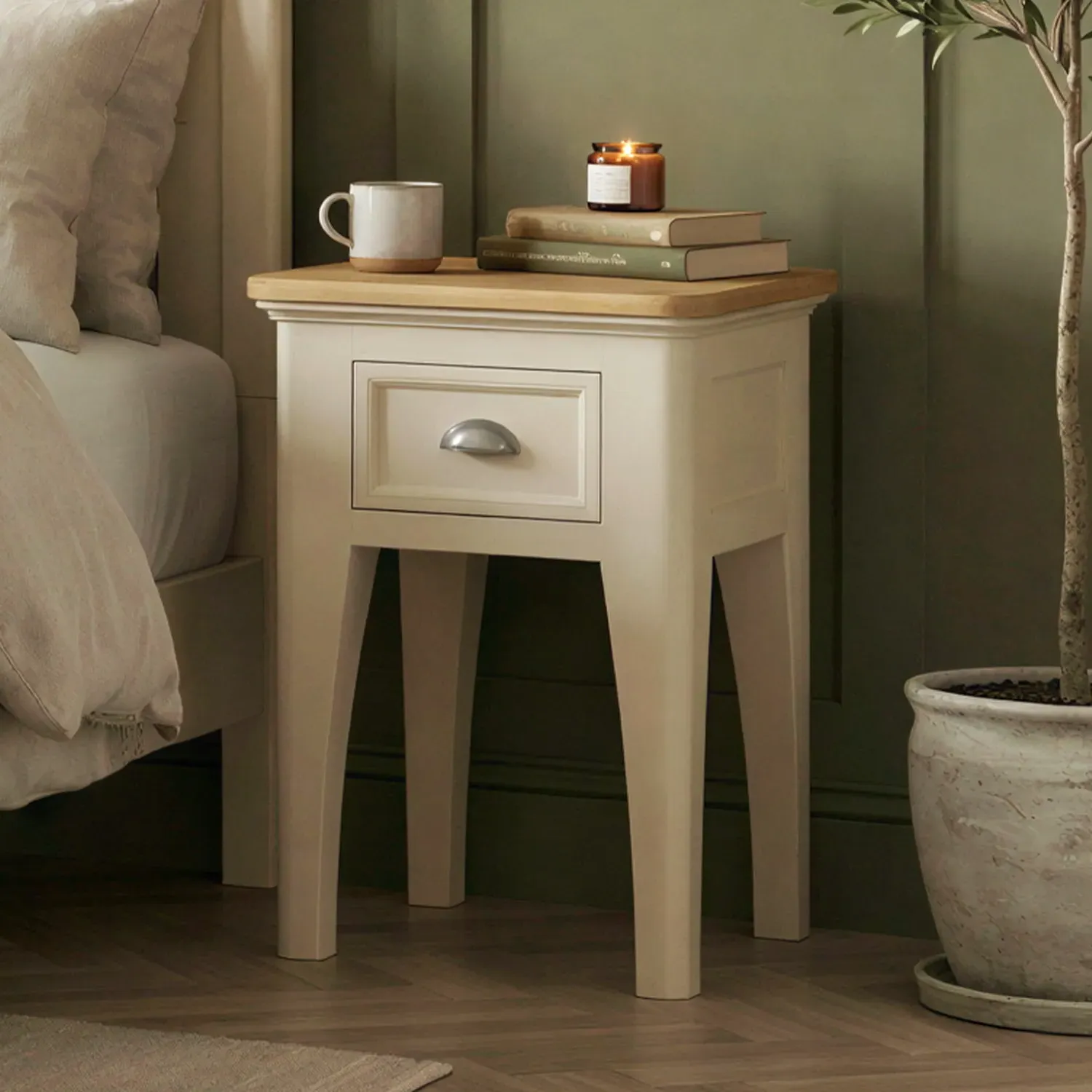 Madley 1 Drawer Bedside Table - Cream, Solid Oak product