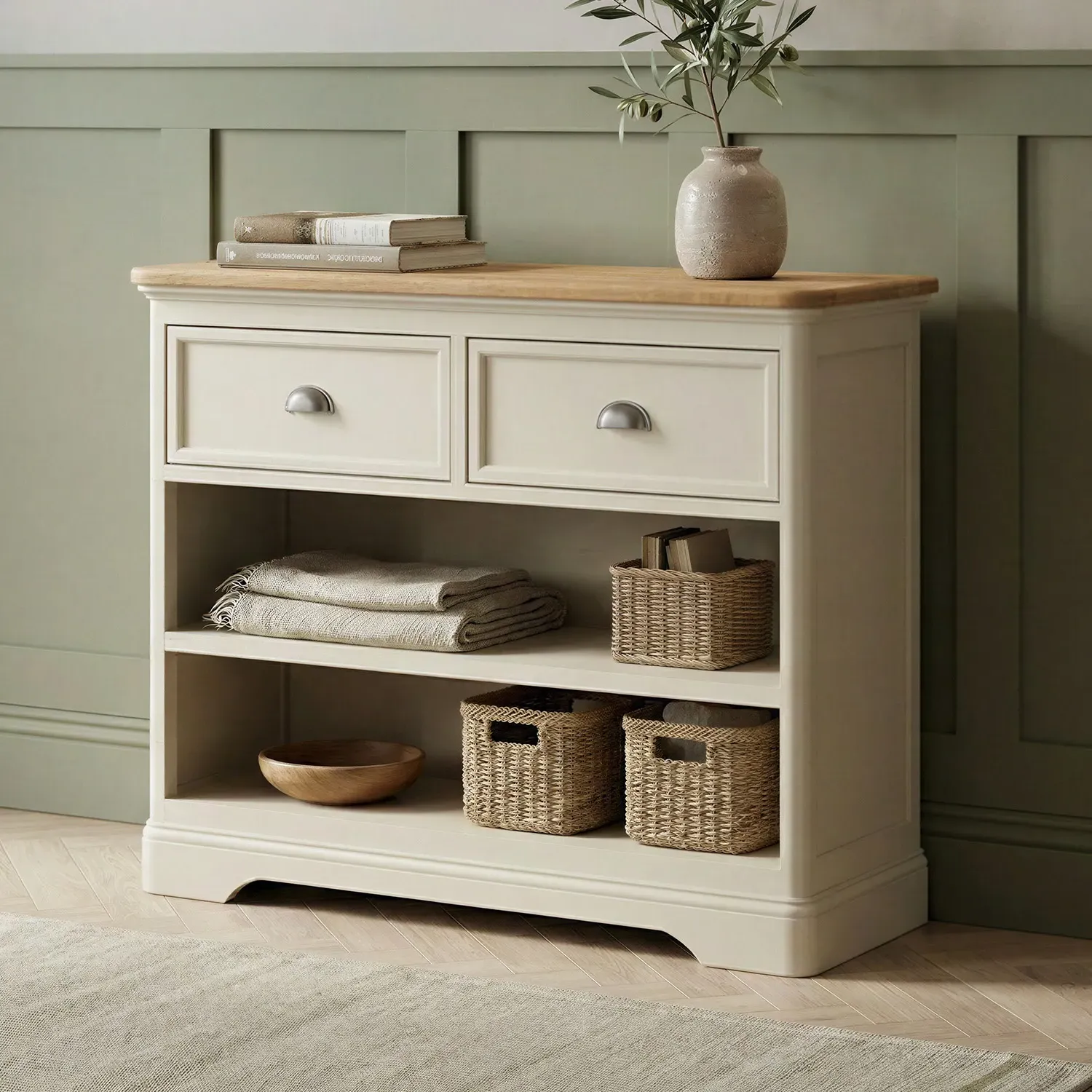 Madley Console Table with Storage - Cream, Solid Oak product