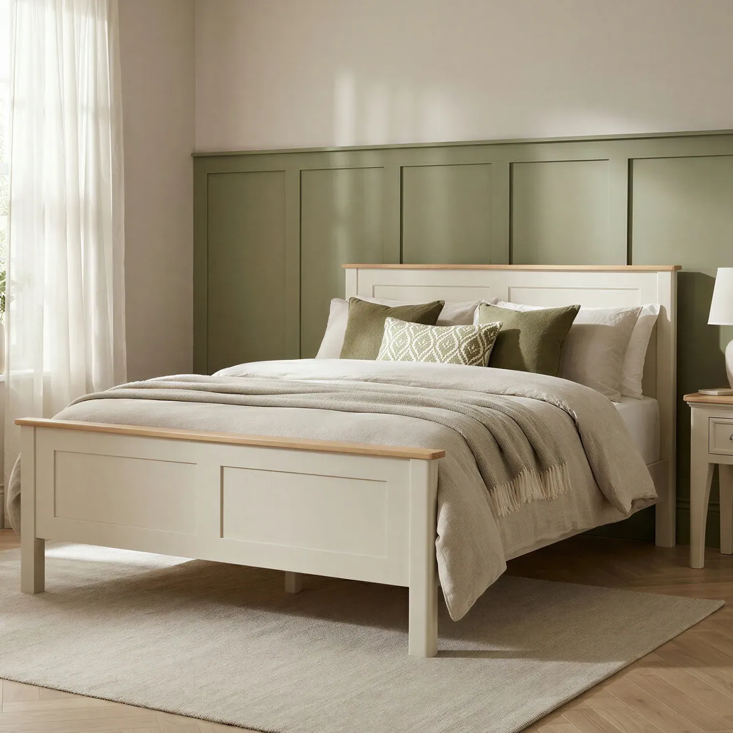 Madley Double Bed Frame - Cream, Solid Oak product