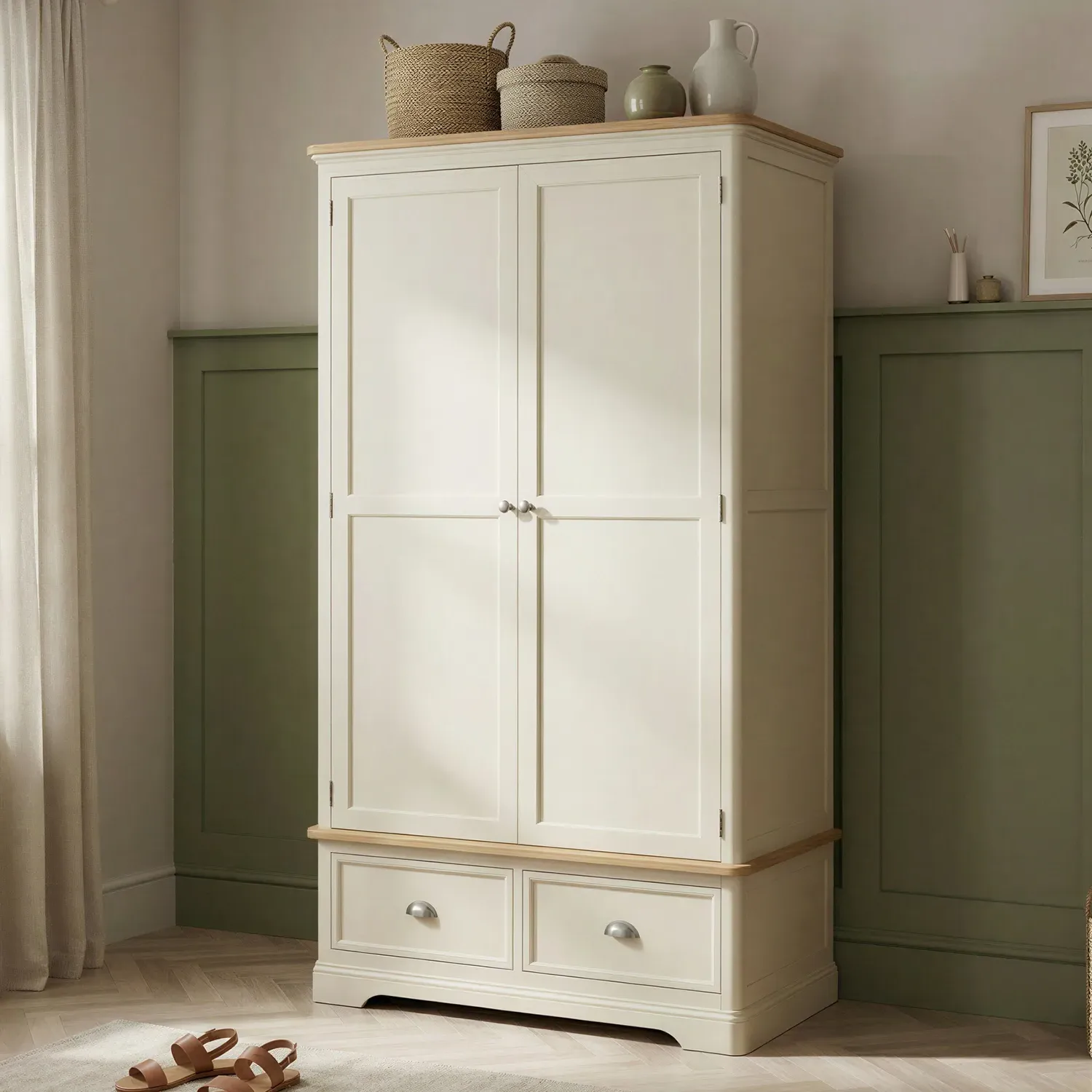 Madley Double Wardrobe - Cream, Solid Oak product