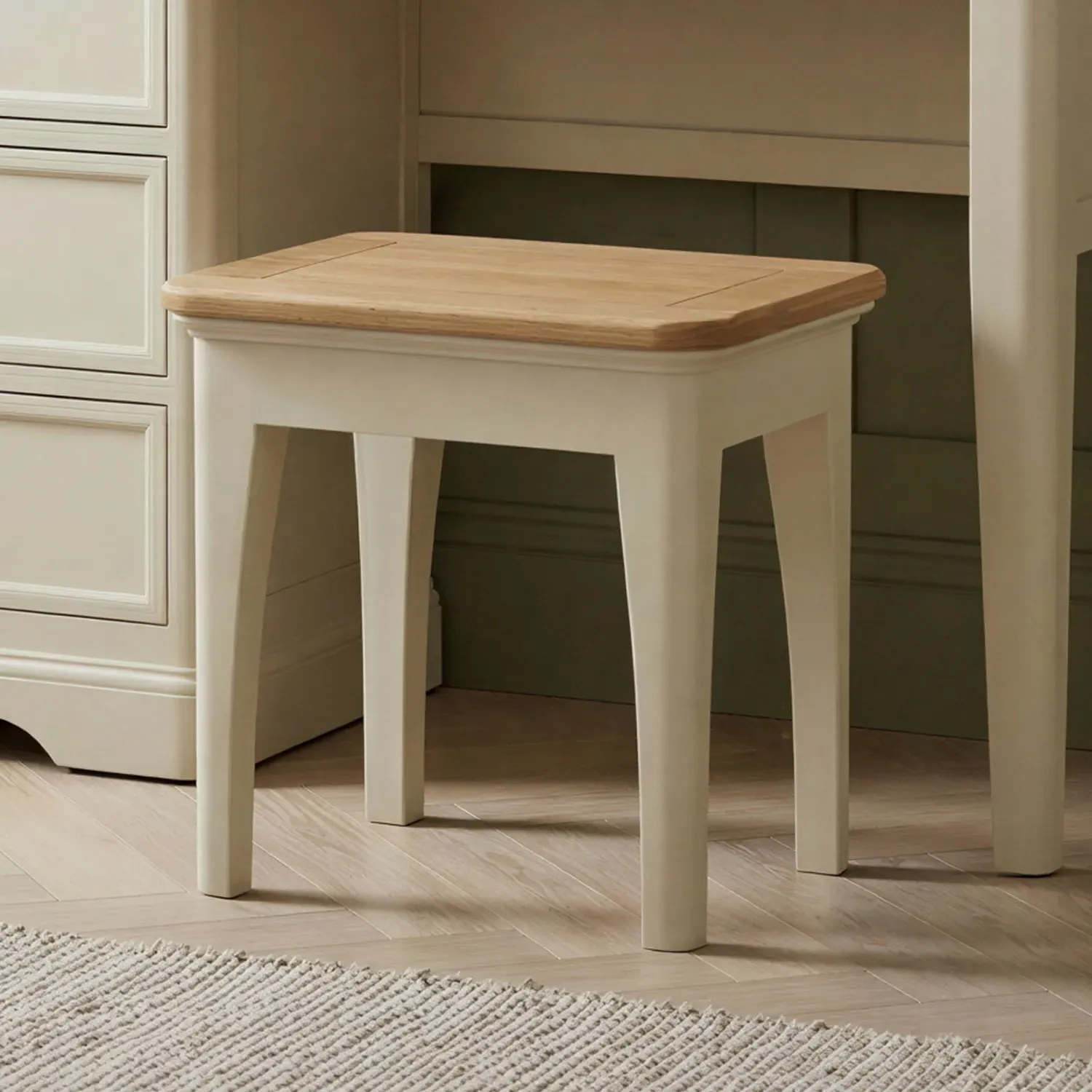 Madley Dressing Table Stool - Cream, Solid Oak product